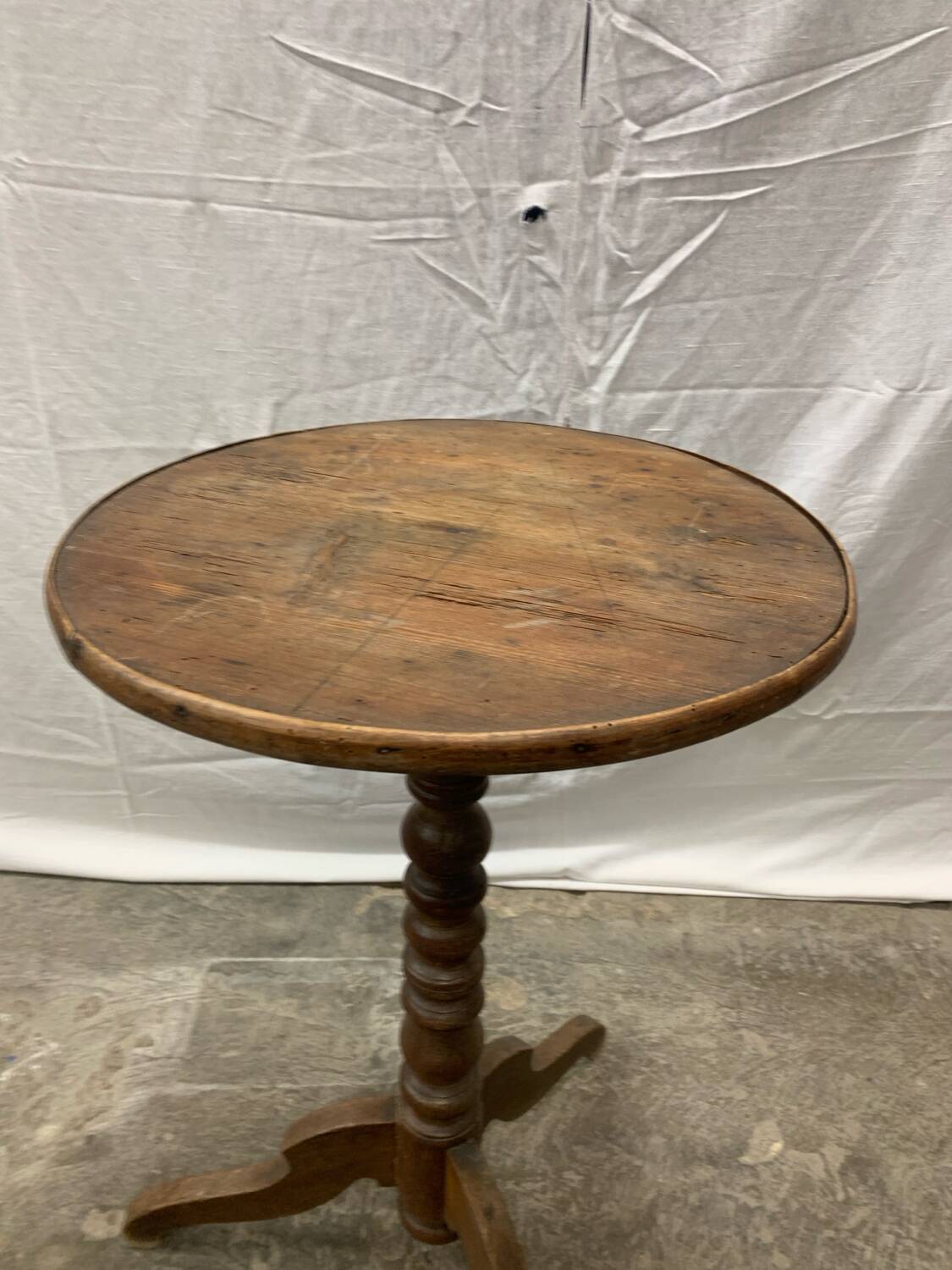 Antique pedestal table, Brutalist, wood, turned
