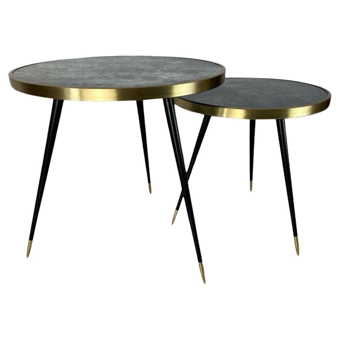 Round rotating table, aged mirror top and brass details, handmade, size M