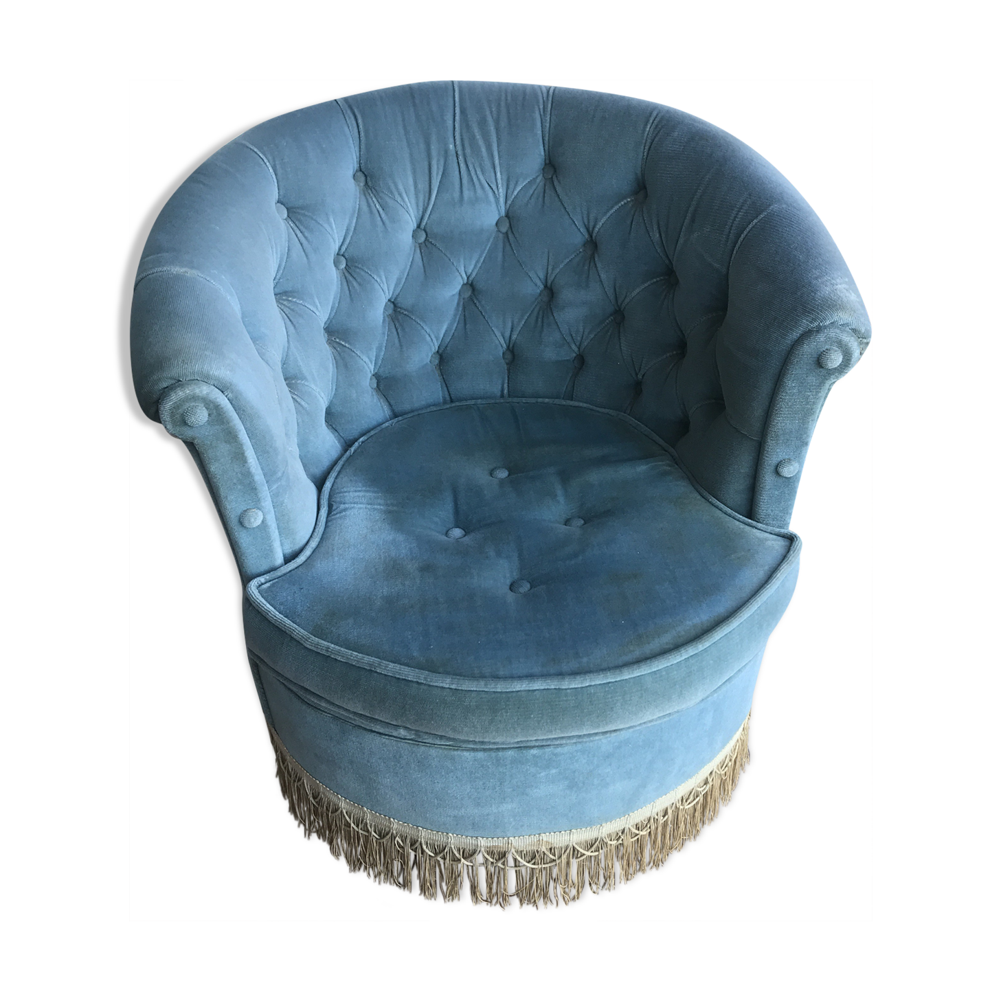 Blue velvet toad armchair