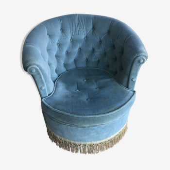 Fauteuil crapaud en velours bleu