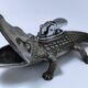 Vintage silver metal crocodile alligator lighter ashtray