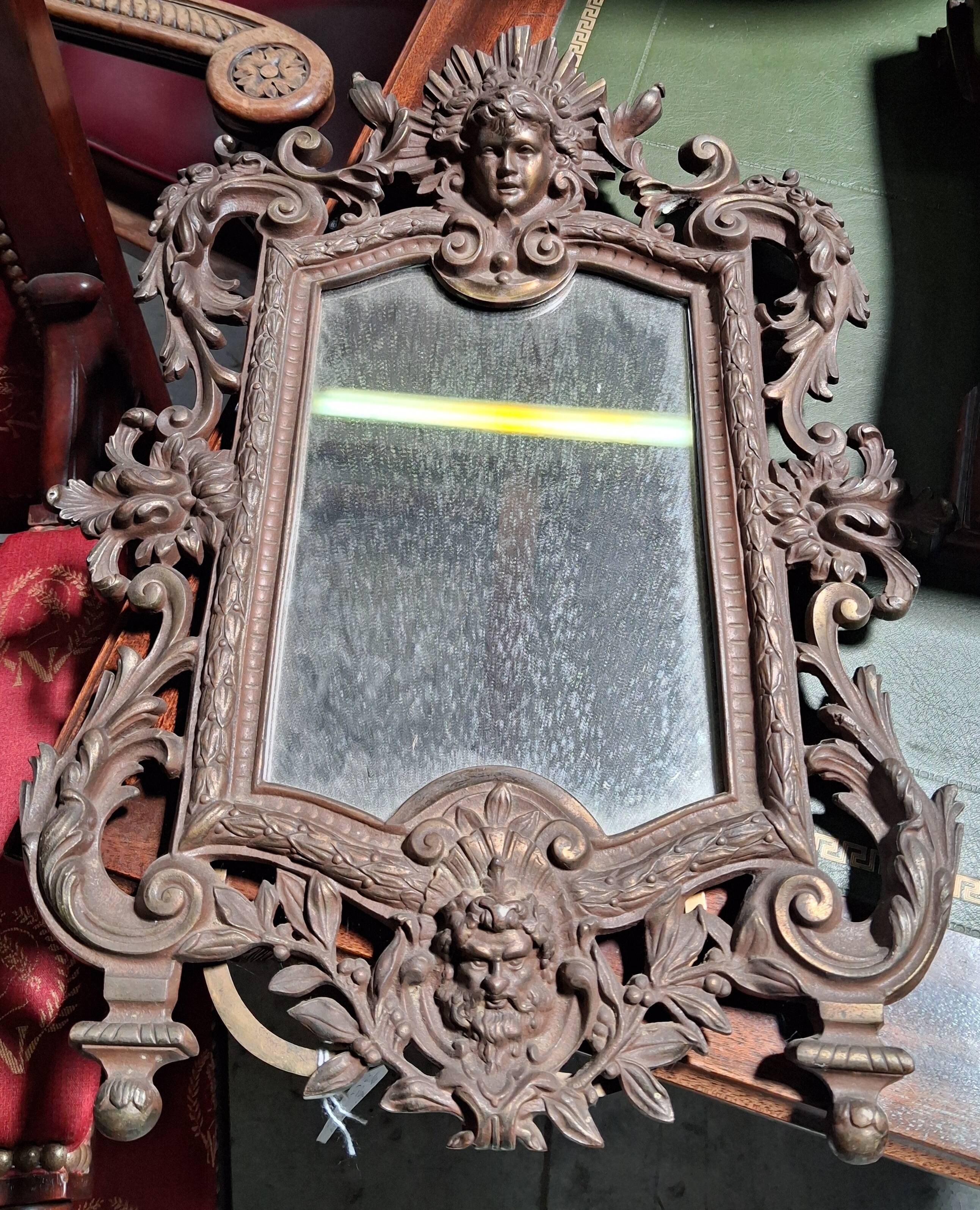 Richly chiselled bronze table mirror – neo-Renaissance style, 19th century