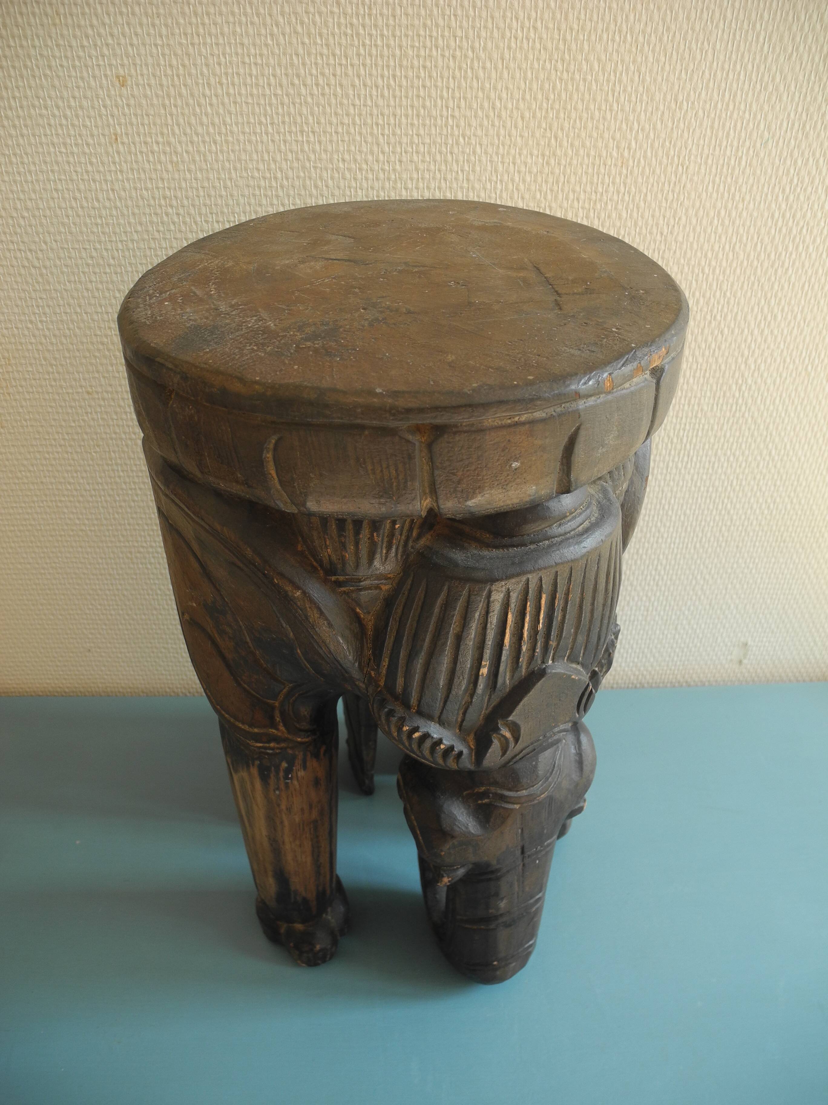 elephant stool plant holder vintage African art 50s
