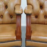 Set of 5 beautiful and luxurious cowhide Chesterfield dining/conference chairs in a light cognac colour