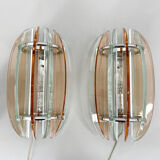 Pair of Italian Murano Glass & Chrome Sconces by Veca, Marked