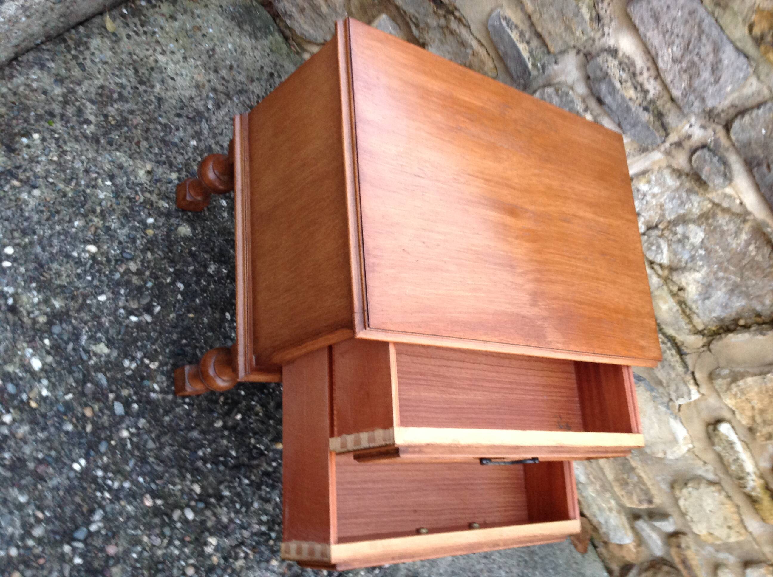 Two-drawer bedside table in oak veneer / 60s-70s