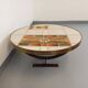 Table basse ronde vintage de Jean Gregorieff pour Roche Bobois des années 60 70 en céramique acier