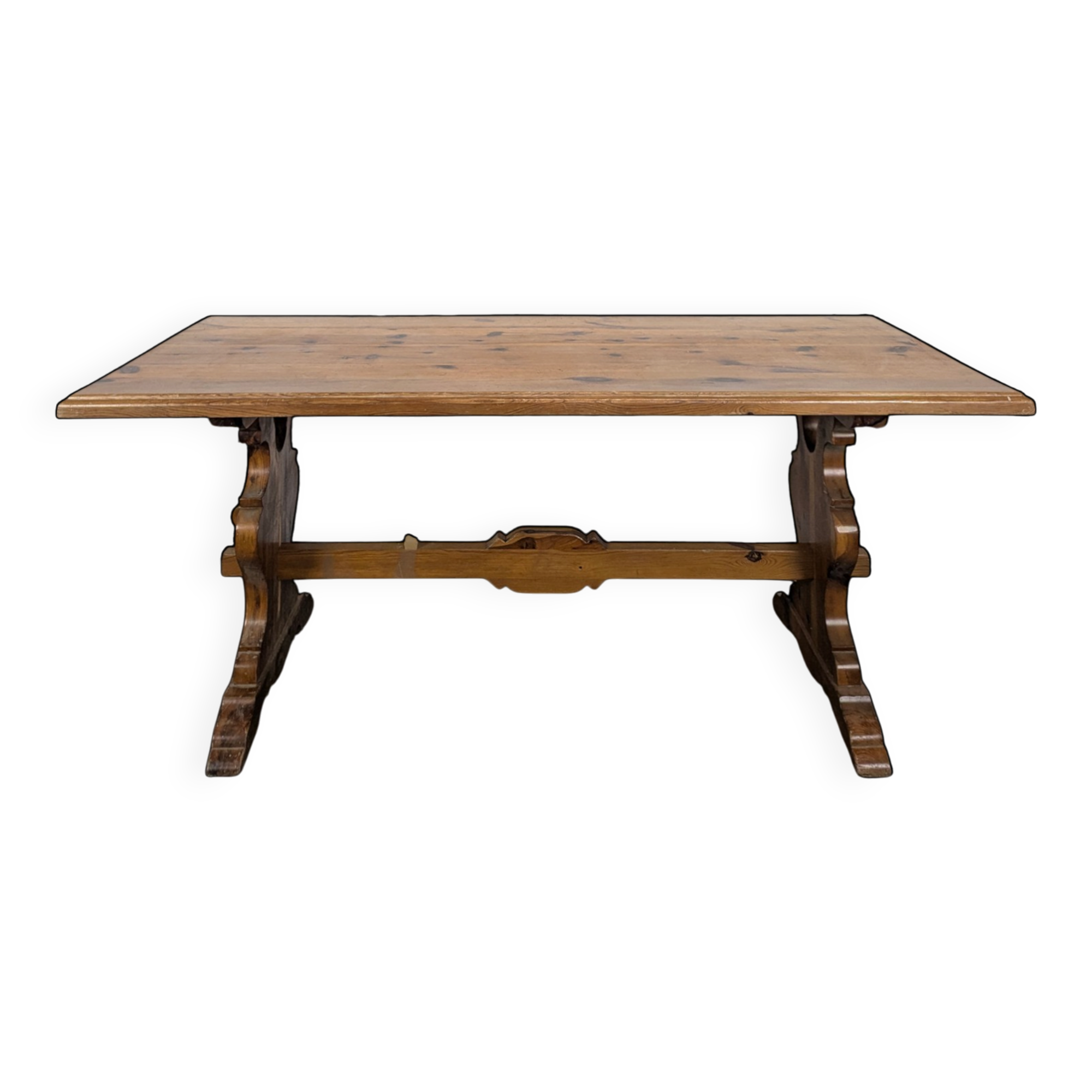 Grande table de ferme en pin à piètement en lyre