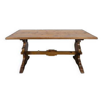 Grande table de ferme en pin à piètement en lyre