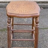 Vintage square stool made of solid wood from the 19th century, 55cm.