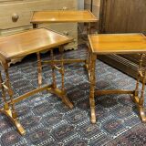 Set of 3 English nesting tables in yew - 1950s