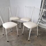 Set of 4 vintage chairs in metal and Skai