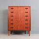 Mid-century modern chest of six drawers, tallboy in teak, Denmark 1960s
