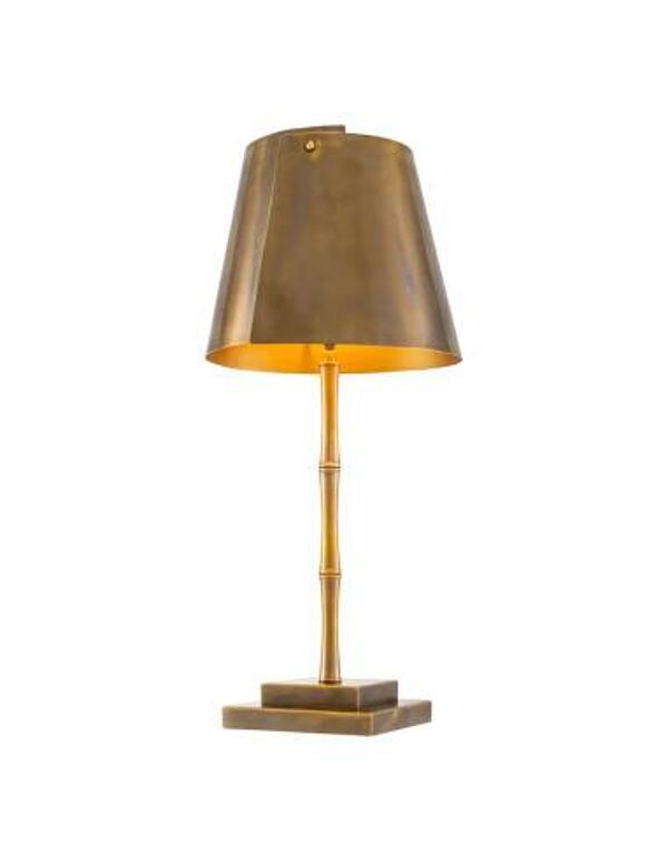 Paire de lampes de table en laiton patiné avec décoration bambou.