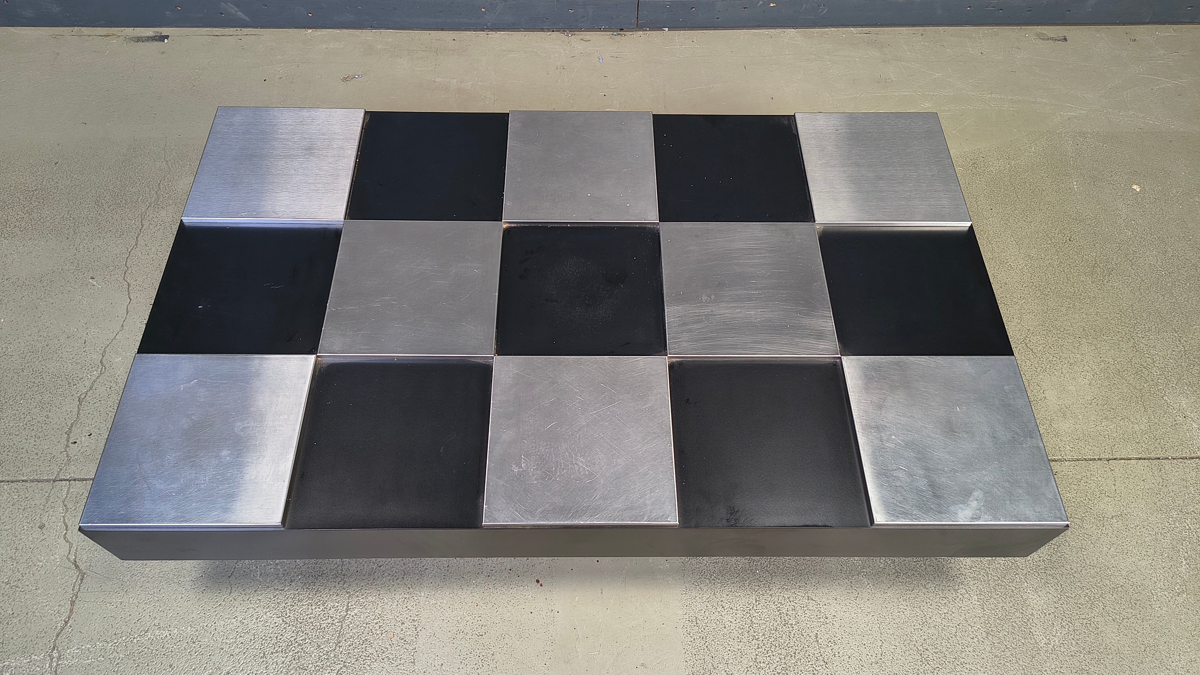Vintage lacquer and aluminum checkerboard coffee table, 1970s
