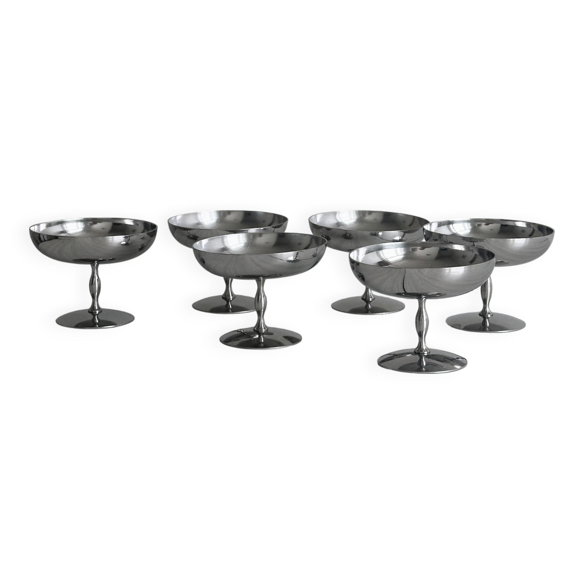 6 matt stainless steel footed bowls, Letang Remy style