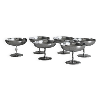 6 matt stainless steel footed bowls, Letang Remy style