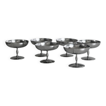 6 coupelles sur pied en inox mat