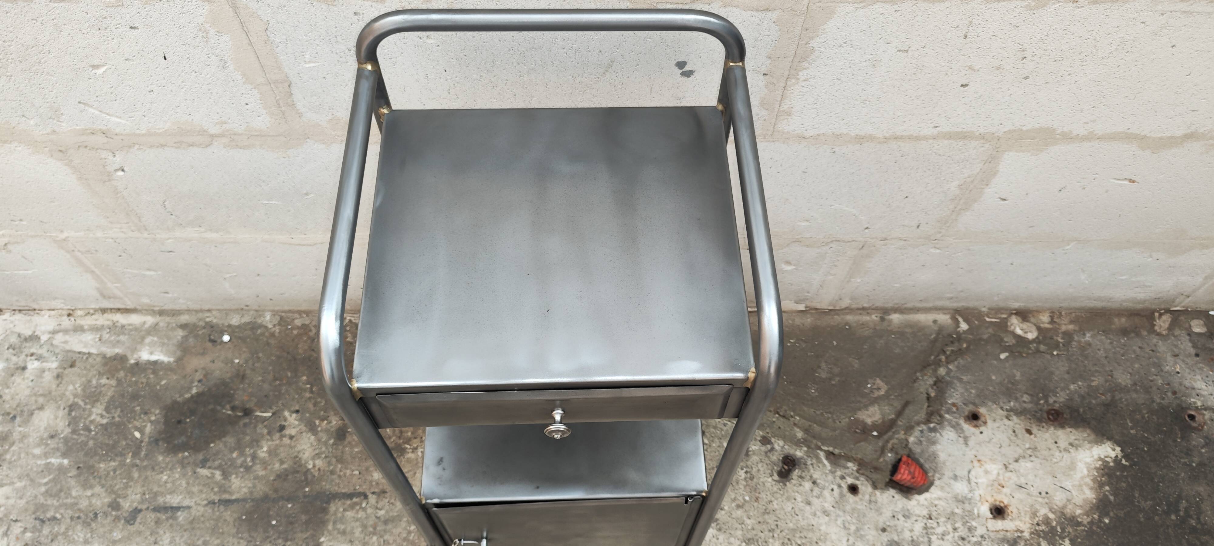 old metal medical bedside table circa 1930/40