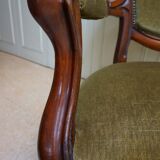 Mahogany Napoleon III Armchair with Carved Grapes  Decoration on Top, 1870s