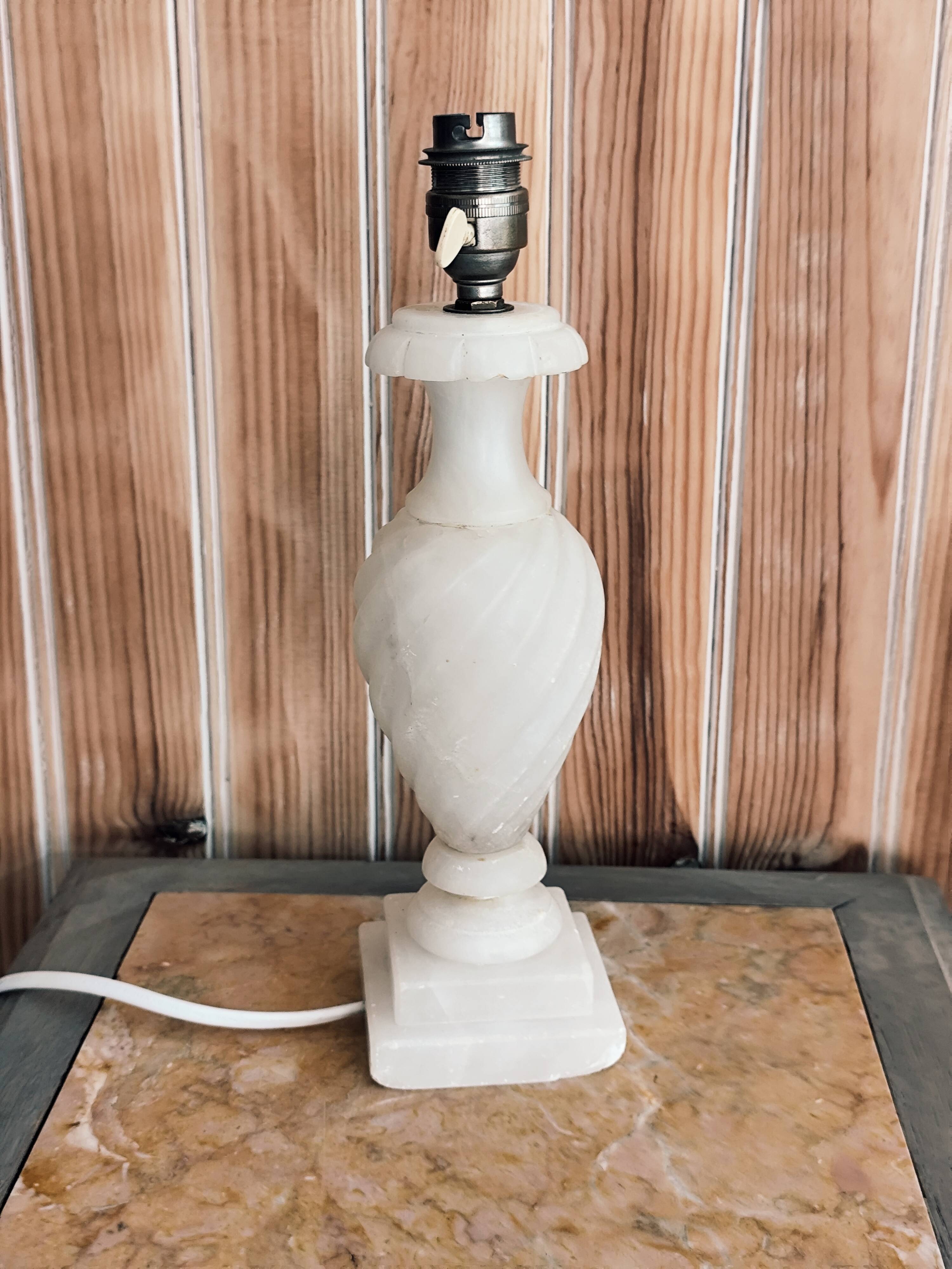 Antique twisted marble lamp base - white stone lamp