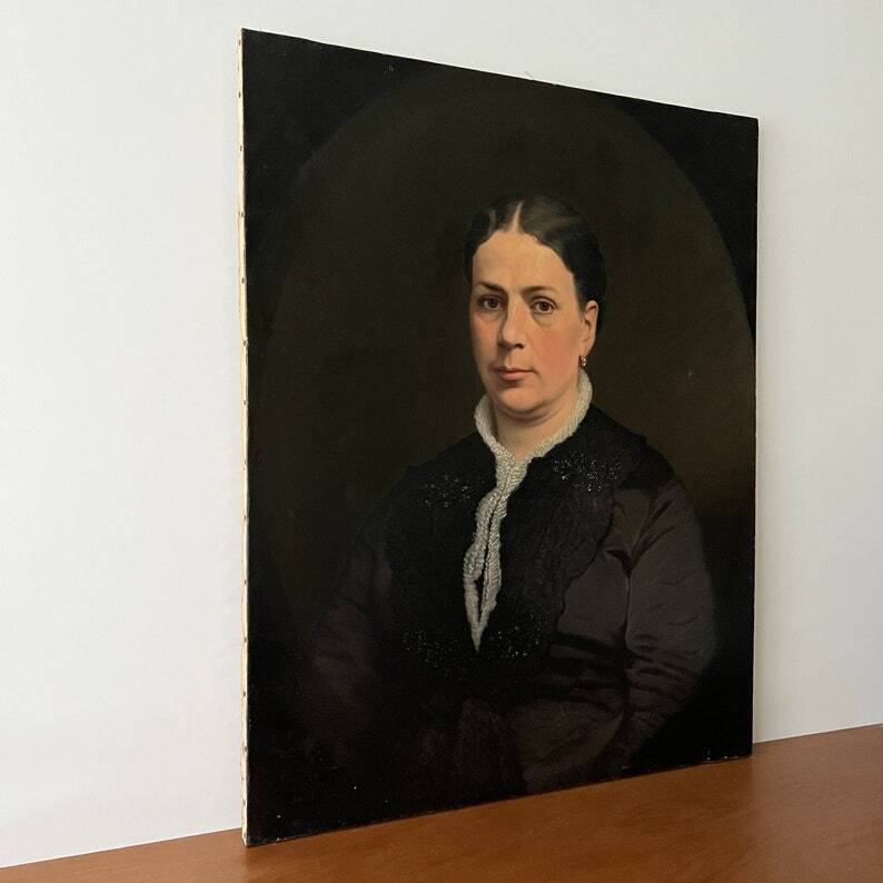 Peinture à l'huile ancienne du 19ème siècle, Portrait de femme