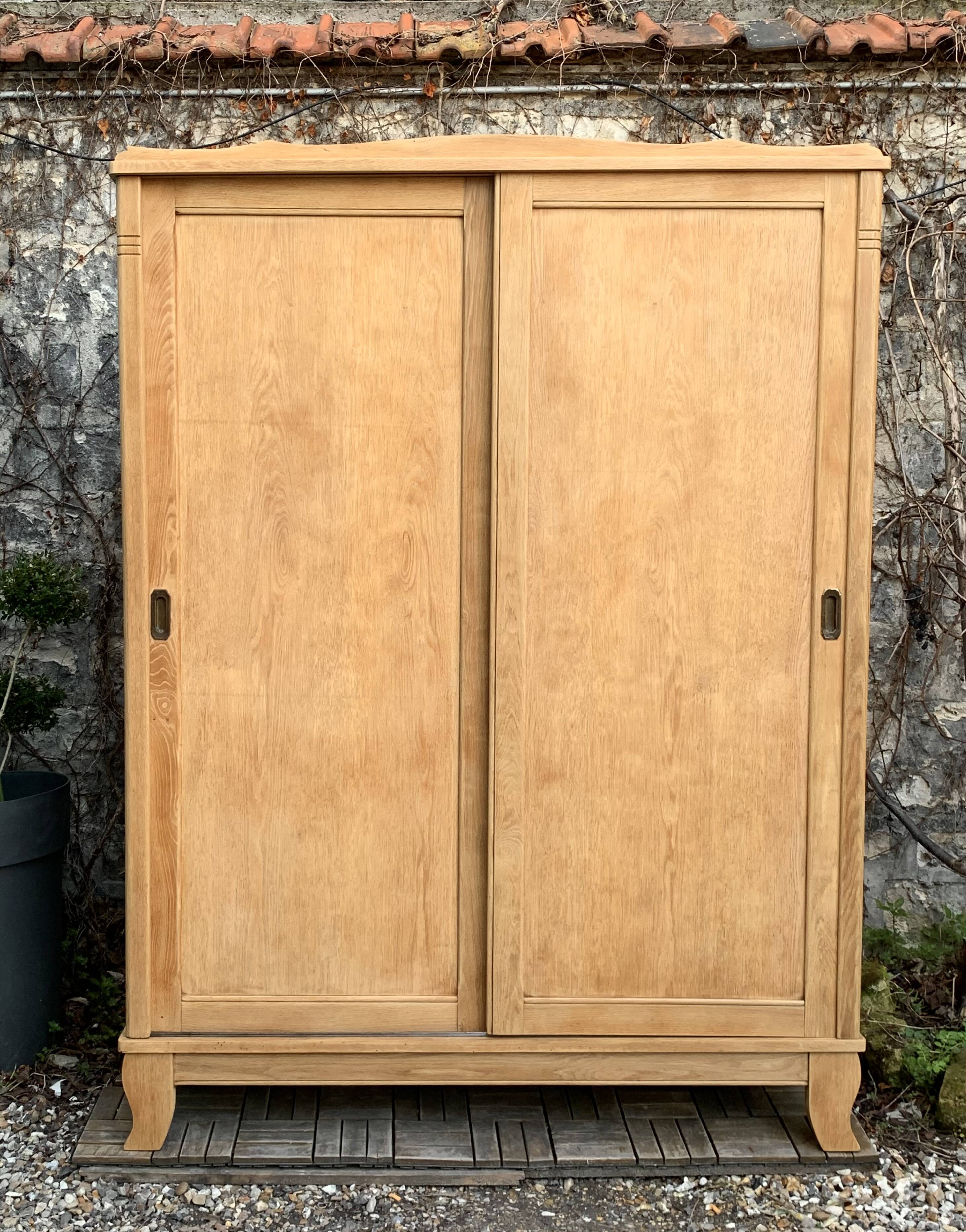 Parisian art deco wardrobe sliding doors solid raw oak