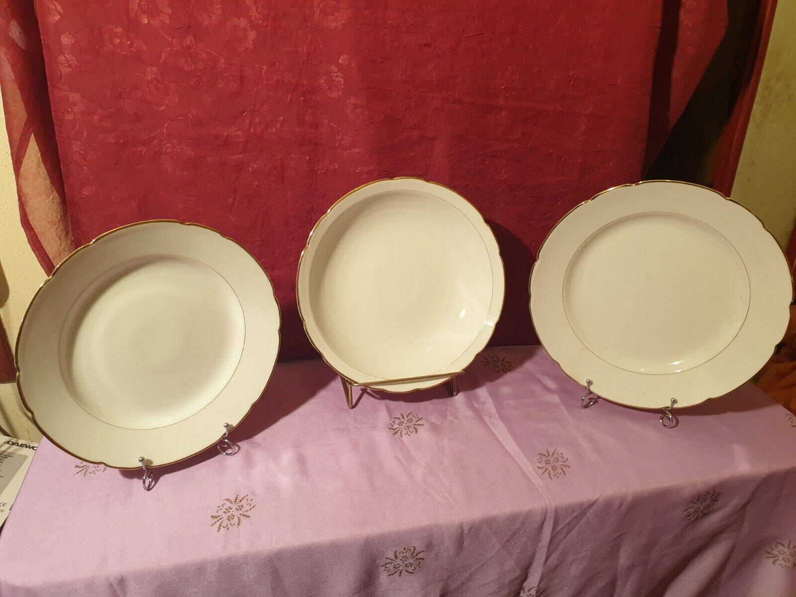 Three pretty round dishes including a hollow white and gold porcelain PLV France