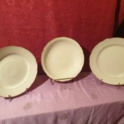 Three pretty round dishes including a hollow white and gold porcelain PLV France