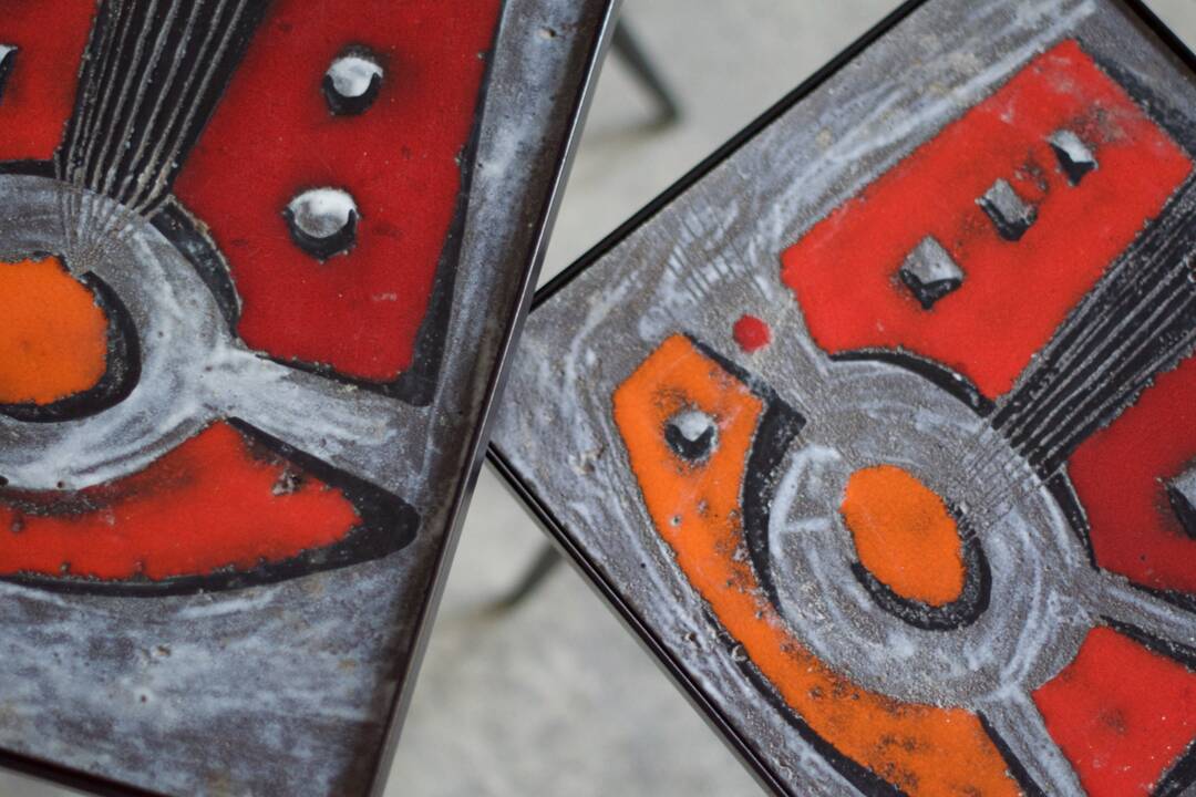 2 nesting varnished ceramic coffee tables - the brothers jean & robert cloutier 1950