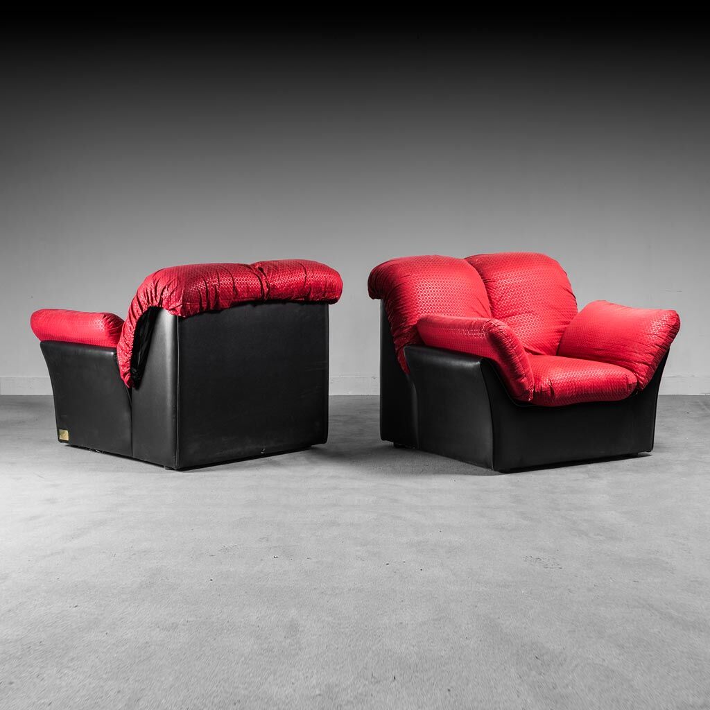 Paire de fauteuils tissu leonessa cuir 70s vintage