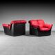 Paire de fauteuils tissu leonessa cuir 70s vintage
