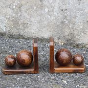 Paire de serre livres vintage en bois