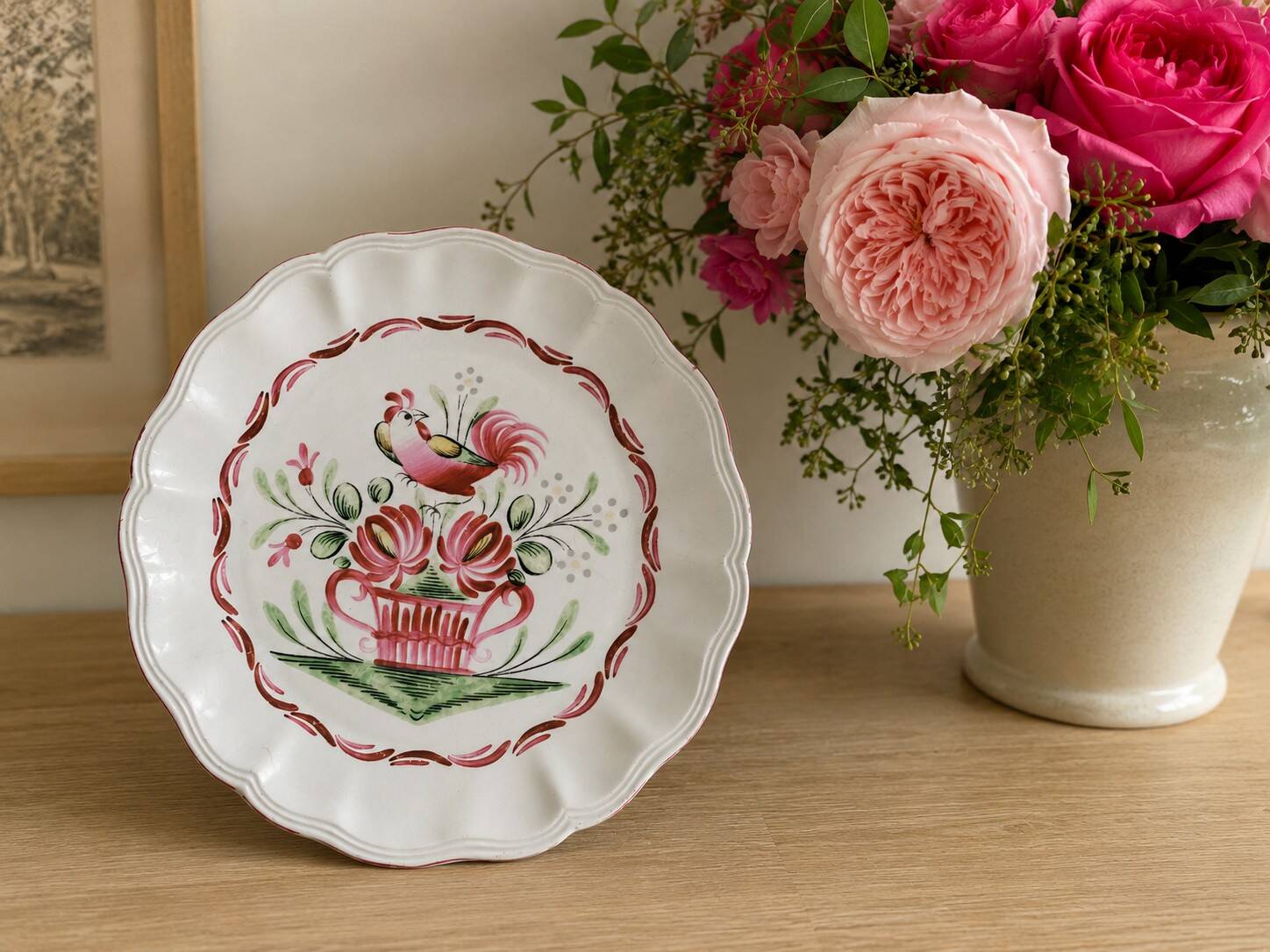 Antique plate with rooster – Keller & Guérin Lunéville