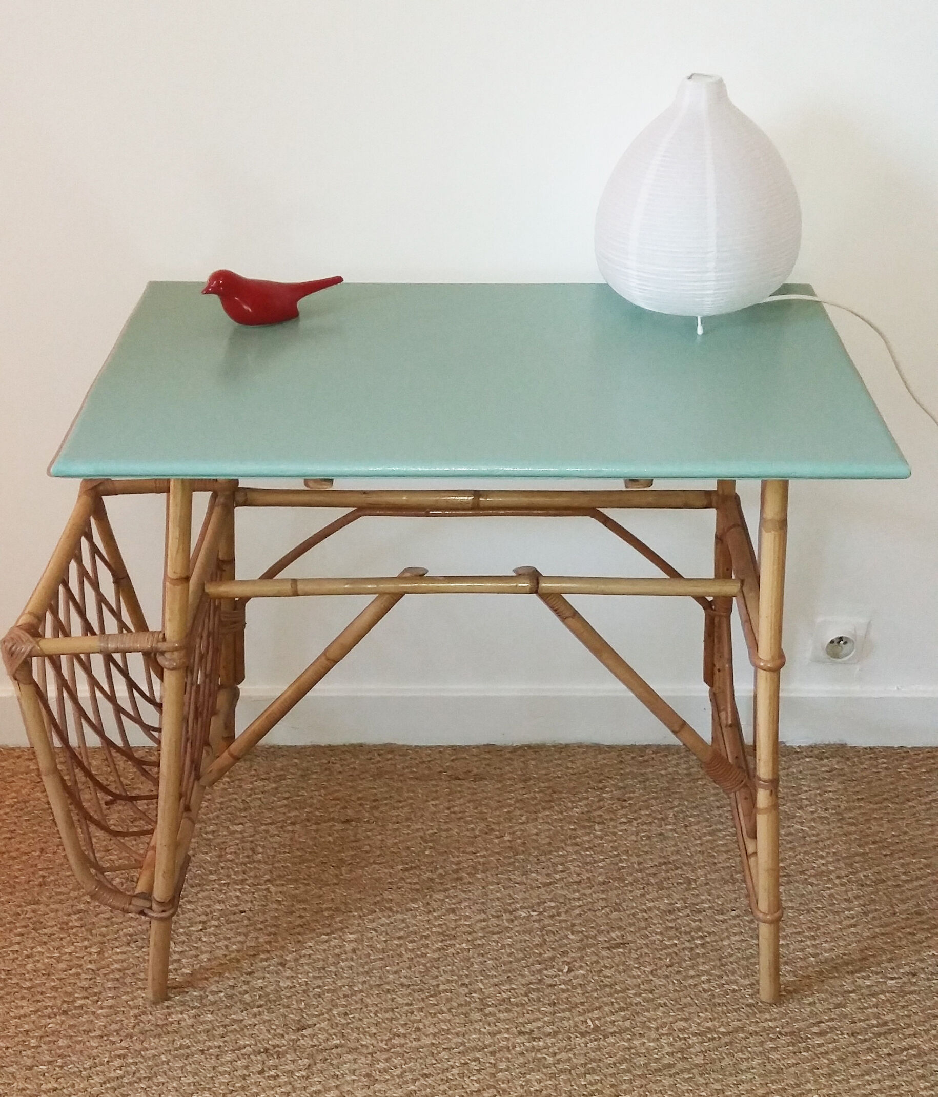 Desk mint green vintage 60s/70s Wicker rattan