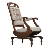 1930s, Danish highback rocking chair, original hand woven wool, ash wood.