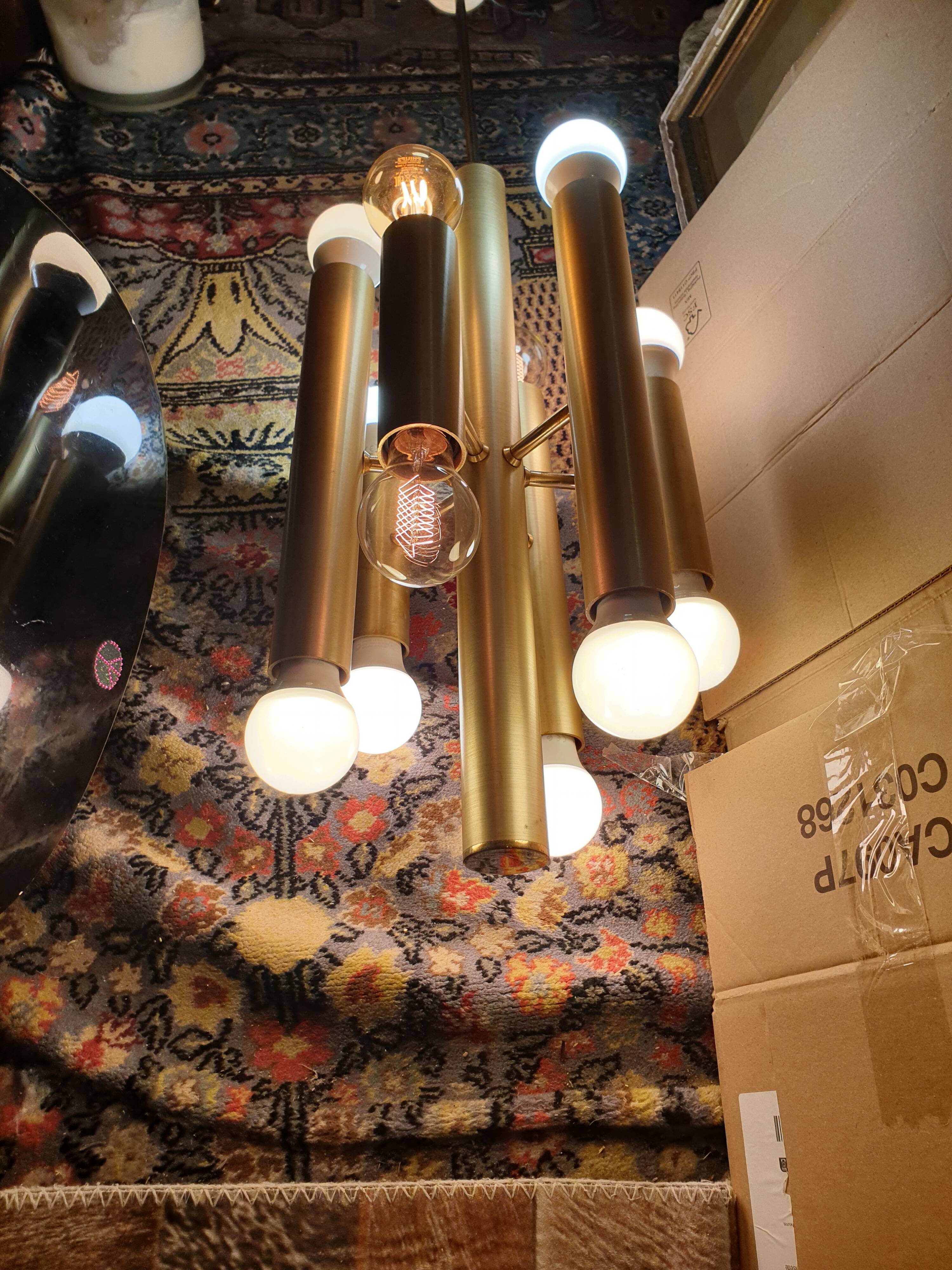 Gold metal pendant chandelier, Italy - 1970