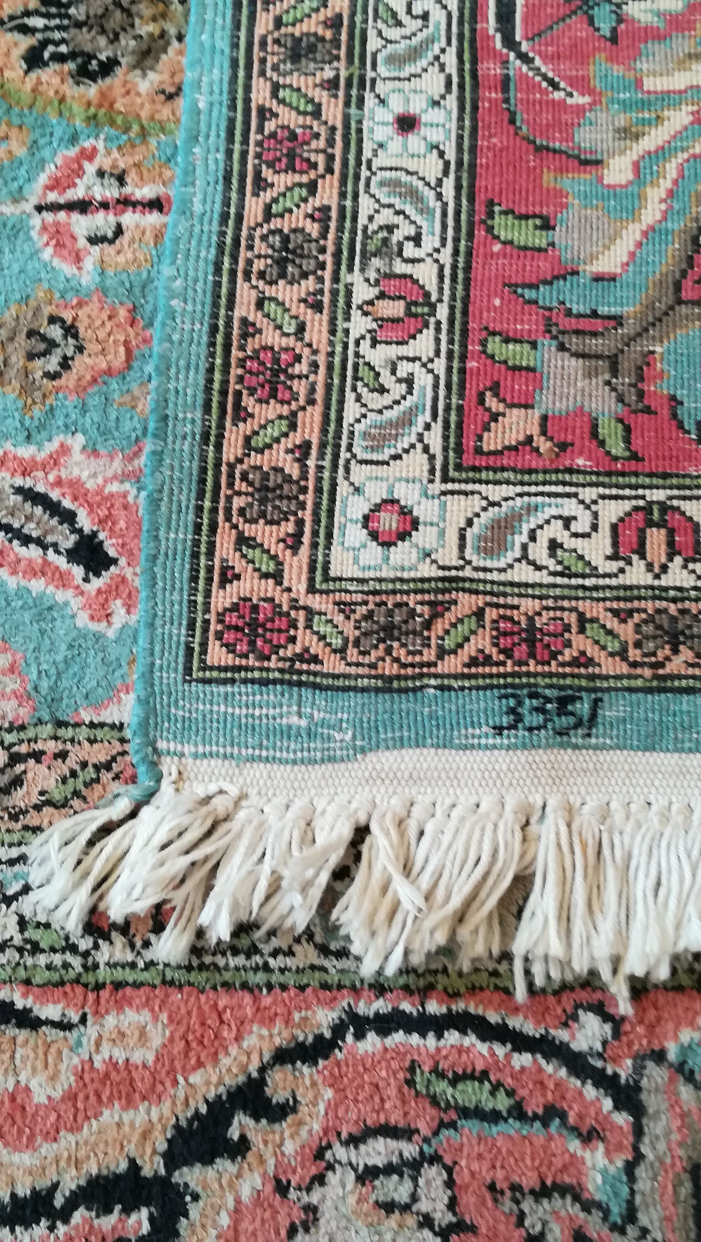 Silk cashmere rug pastel tones floral patterns India Kashmir vintage 181 cm x 286 cm