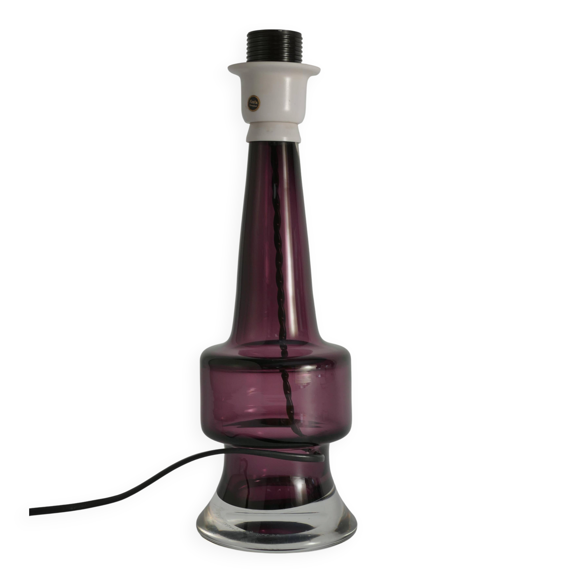 Mid-Century Modern Purple Chrystal Glass Table Lamp by Kosta 1960s