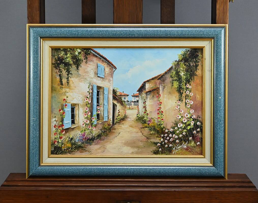 Painting “The Blue Shutters”, signed J. Gaubert – 2nd part 20th century