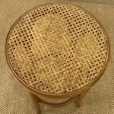 High stool in curved wood and cane seat