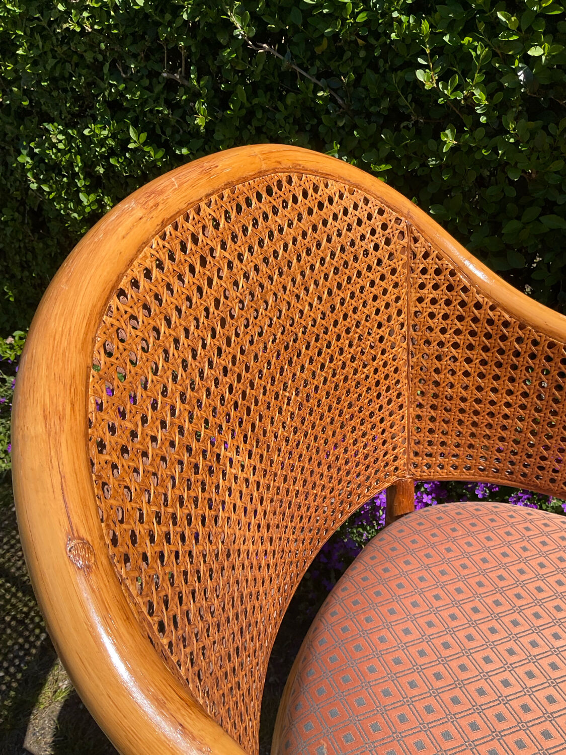 Mc Guire style armchair in rattan and caning from the 1980s.
