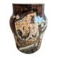 Antique flower pot in majolica by Théodore Lefront – rooster and hen – 19th century