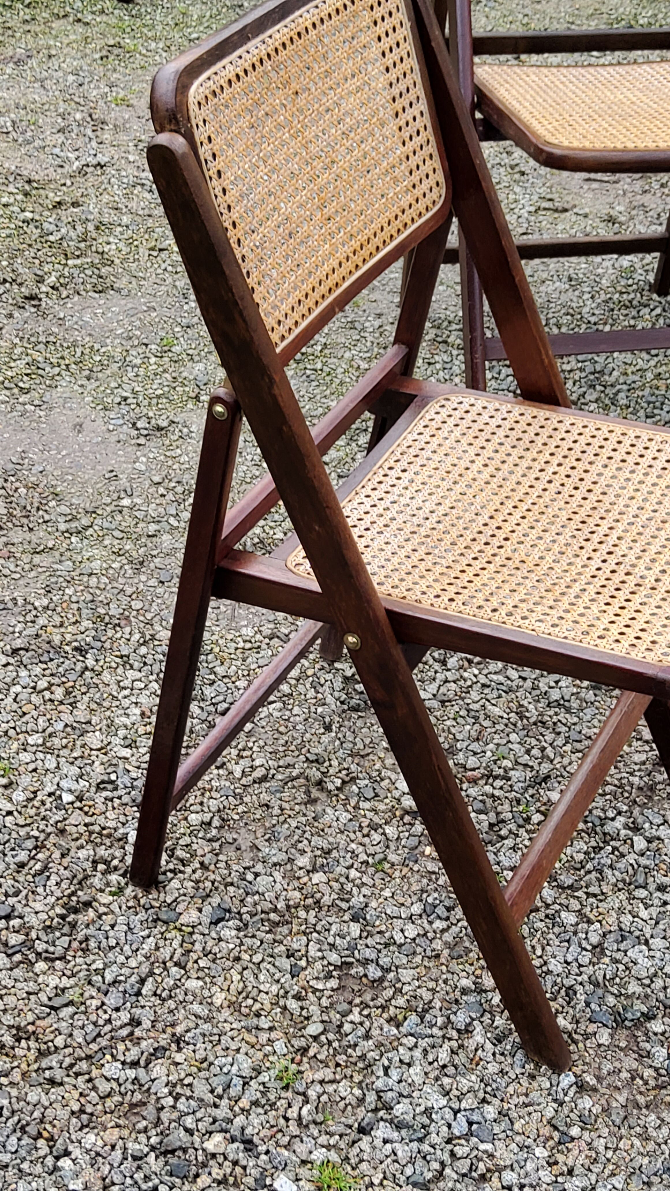 Set of 4 folding chairs wood and canning of the 70s
