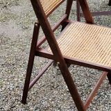 Set of 4 folding chairs wood and canning of the 70s