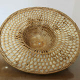 Asian hat in braided wicker and bamboo 70s