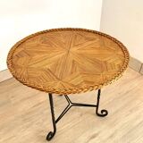 Vintage straw marquetry side table