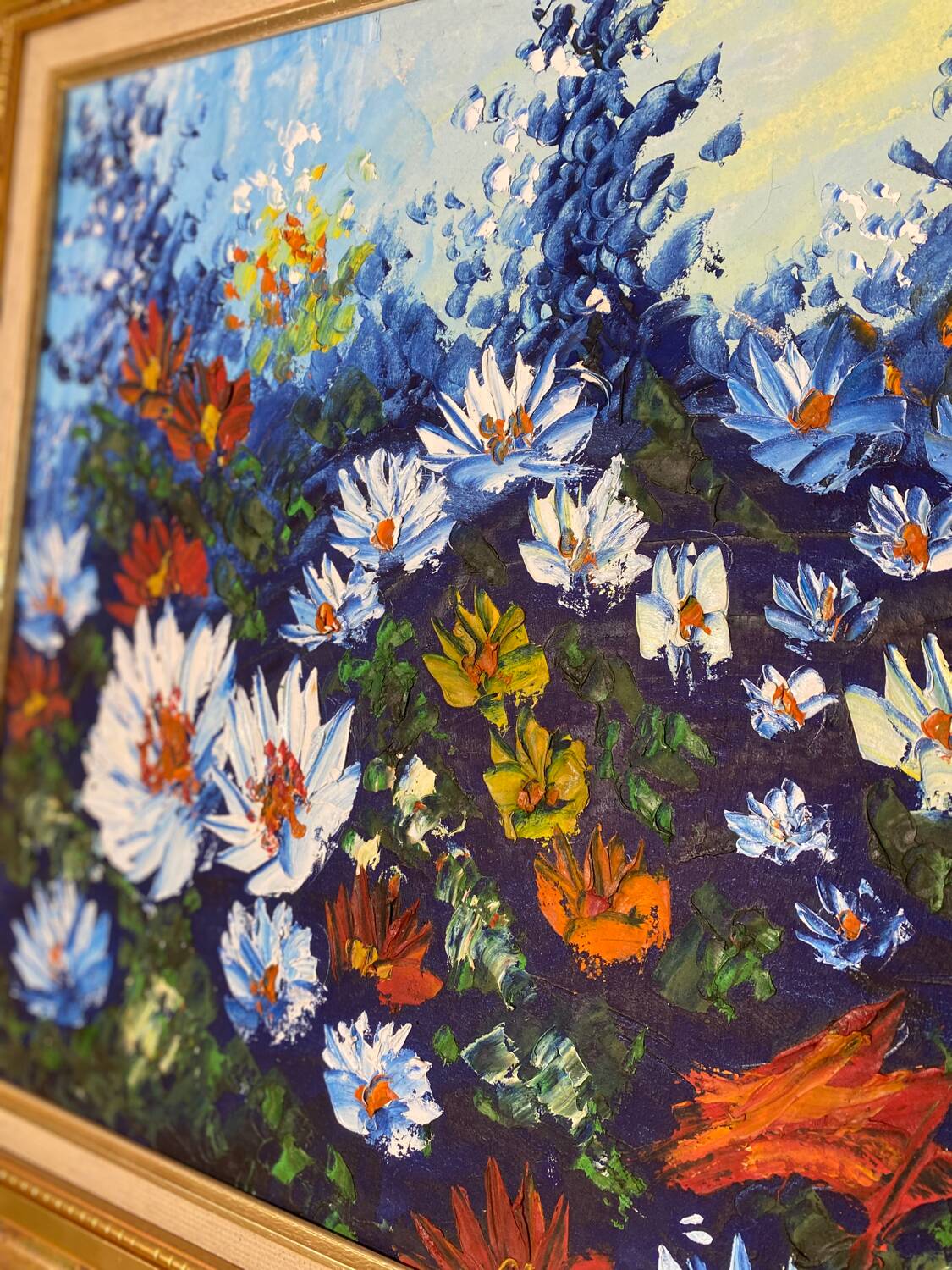 Canvas painting with a knife.