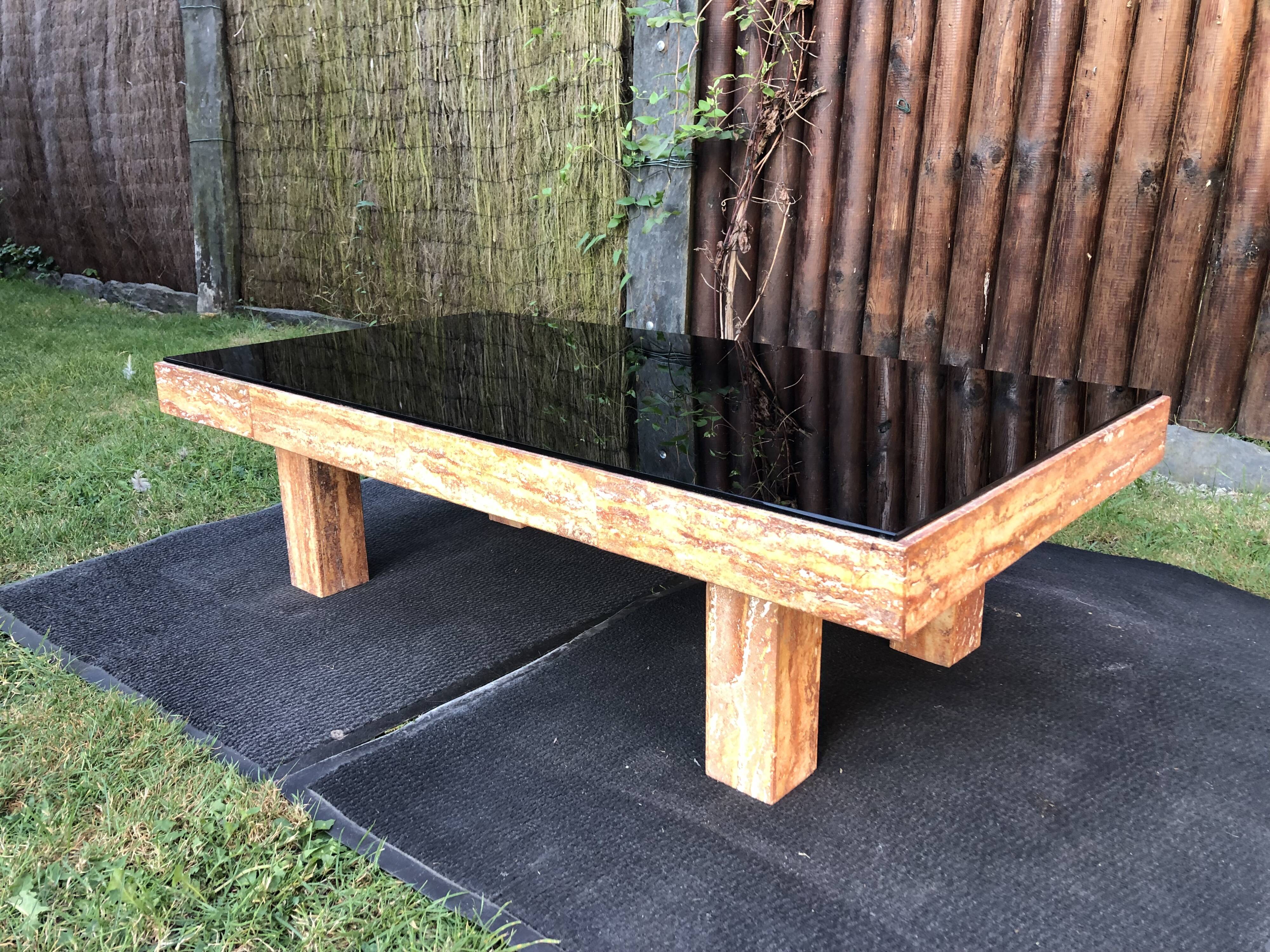 Vintage marble and smoked glass coffee table.