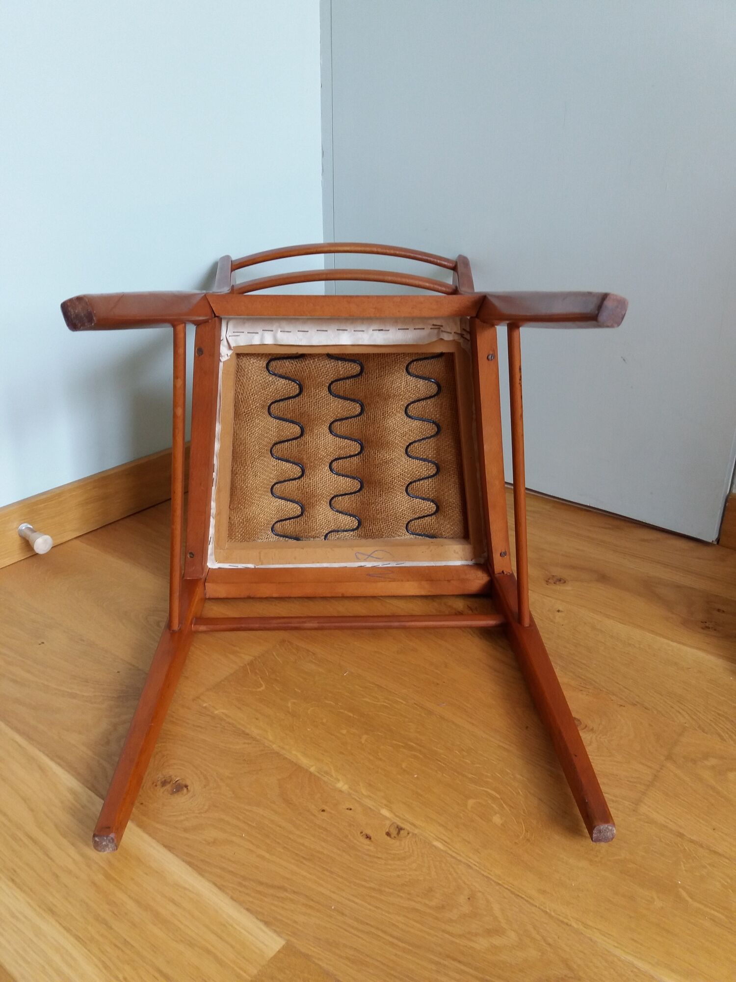 Scandinavian chair wood mahogany color and skai white